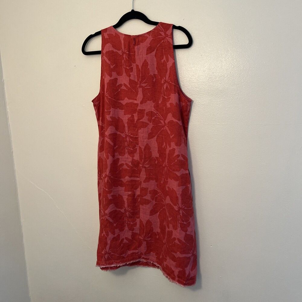 Garnet Hill 100% Linen Fringe Hem A-Line Dress, Pink & Red Hibiscus Floral- Sz 8 - Picture 8 of 9